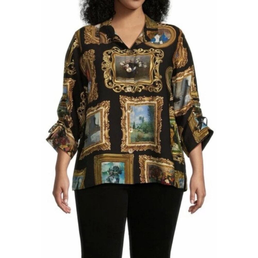 John Mark NWT Women’s Plus Printed Framed Art Boho Wire Collar Shirt - Size 2X